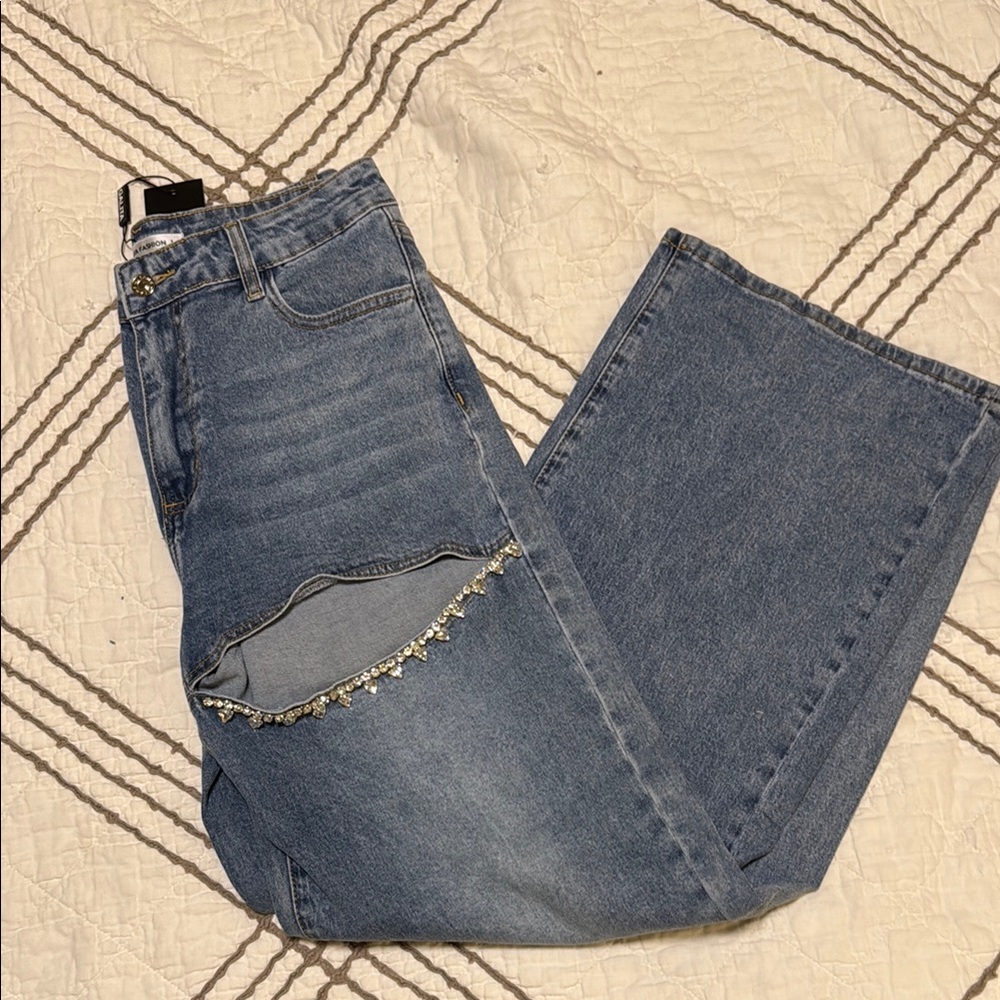 Boutique Jeans with Embellished Cutouts